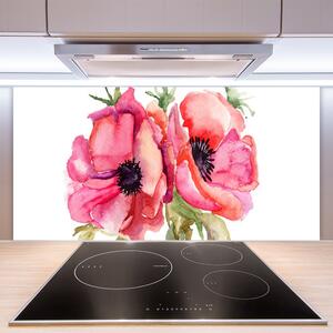 Kuchyňský skleněný panel Květiny Akvarely 125x50 cm