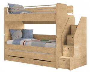 Patrová postel s úložným prostorem a schůdky Cody 90x200cm - dub světlý