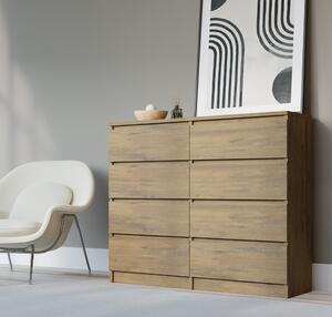 3xobývací komoda s 8 zásuvkami 120 cm, barva: dub Lancelot, V: 102 cm, : 120 cm, H: 39 cm. Skíka do obývacího pokoje, kanceláe, lonice
