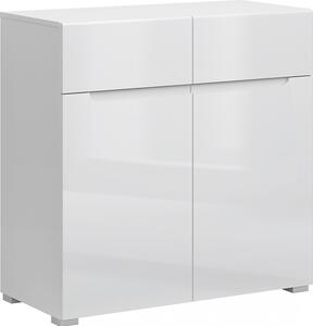 Kondela Dvoudveová komoda se uplíky Jolk 2D2S - bílá / bílý lesk