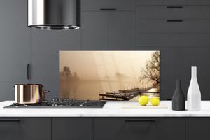Kuchyňský skleněný panel Most Voda Mlha Krajina 125x50 cm