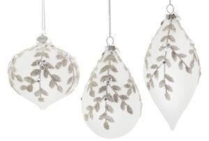 Bizzotto Set šesti bílých vánočních ozdob Leafglow Ø7/8 cm