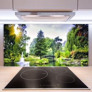 Kuchyňský skleněný panel Les Vodopád Slunce Příroda 100x50 cm