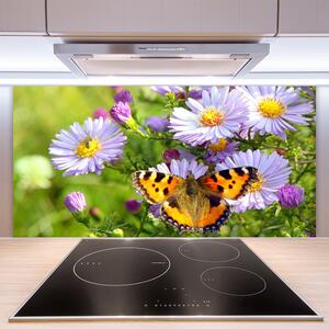 Kuchyňský skleněný panel Květiny Motýl Příroda 100x50 cm