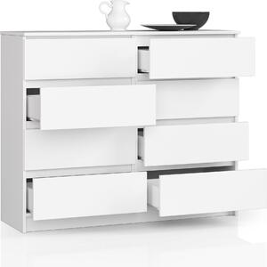 BDW, komoda s 8 zásuvkami, 120x99x40 cm, velký úloný prostor, bílá barva