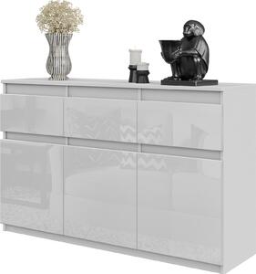 FURNICA - NOAH - Komoda / příborník se 3 zásuvkami a 3 dvířky - bílá matná / bílý lesk V75cm Š120cm H35cm