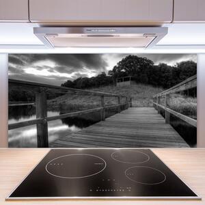 Skleněné obklady do kuchyně Molo Černobílé Jezero 140x70 cm