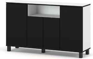 STIV Möbel | Komoda 140x35x80 cm Bílý Mat / erný Mat | 4 dvíka | 9 polic | Moderní styl do lonice a obýváku