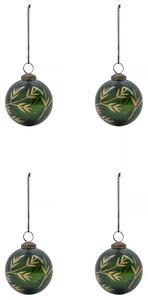 House Doctor Set čtyř zelených skleněných vánočních ozdob Leaf 7,5 cm