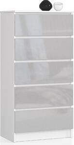 BDW Komoda s vysokým leskem, 5 zásuvek, lonice, 60x121, bílo-edá