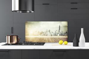 Skleněné obklady do kuchyně Město New York Paneláky 125x50 cm