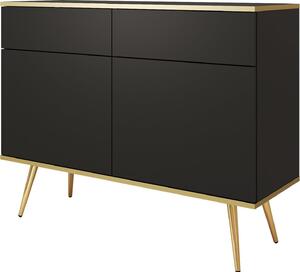 Komoda Banff KSZ107 - erná - zlaté nohy - 2 zásuvky - íka 107 cm, výka 85 cm, hloubka 39 cm