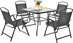 KOMFOTTEU bistro set z textilie Textilene, 5dílný zahradní set, stl s otvorem pro sluneník 50 kg, skládací idle 150 kg, edá barva