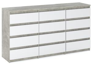 STIV Möbel | Komoda s 12 zásuvkami (8+4) | Beton / Bílý Mat | 180 cm | moderní & bez úchytek | Lonice & Obývací pokoj