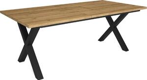 Happyment Jídelní stoly Diva - Obdélníkový jídelní stl pro 4-8 osob - masivní dřevo a kovové X-nohy - moderní - erná/hndá - 200x90x75cm