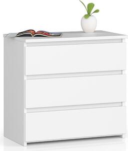 Komoda se temi zásuvkami, íka 60 cm, devný píborník do pedsín, lonice, obývacího pokoje, organizér do dtského pokoje, výka 57 cm, bílá barva