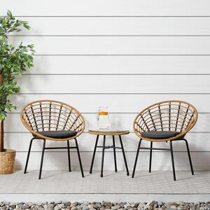 Homestyle4u 3-dílná sada zahradního nábytku balkonový nábytek ratanový pírodní stl a 2 křesla