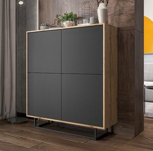Komoda RTV ve stylu loft Dub Wotan Apollo 4D - Moderní - Nábytek Lindner - 113 cm x 35 cm x 127 cm, Barva: dub Wotan matný - Grafitový mat