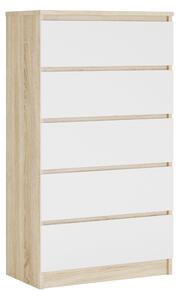 Komoda s 5 zásuvkami, barva: dub Sonoma / bílá, A: 70 x 125 x 39 cm