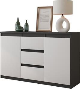 FURNICA - MIKEL - Komoda se 3 zásuvkami a 2 dvíky - antracitov edá / bílá matná V75cm 120cm H35cm