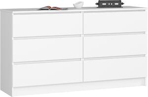 Bílá komoda 140 cm iroká se 6 zásuvkami, do lonice a obývacího pokoje, univerzální do pedsín a dtského pokoje