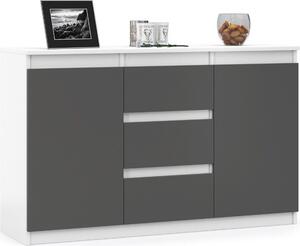 VBChome Komoda 120 x 35 x 75 cm se zásuvkami a 2 dvíky Bílá - grafit Bezúchytková komoda Víceúelová skíka do pedsín Lonice