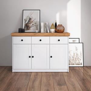 Homestyle4u komoda píborník dub matný bílé dřevo masiv skíka se zásuvkami highboard píborník