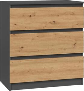 VBChome Komoda se 3 zásuvkami 70 x 40 x 77 cm Dub Artisan - antracit Bezúchytková komoda Víceúelová skí do pedsín Lonice Obývací pokoj Dtský pokoj Moderní dub Artisan - antracit