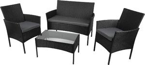 Lifetime Garden Lounge zahradní nábytek Berlin - 4-dílná sada - Zahradní ratanové idle, stl a zahradní lavice - erná - Zahrada, balkon a terasa