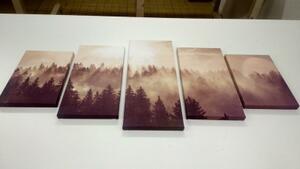 5-dílný obraz mlha nad lesem - 100x50 cm