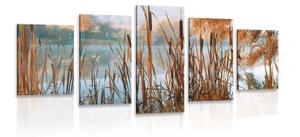 5-dílný obraz řeka uprostřed podzimní přírody - 100x50 cm