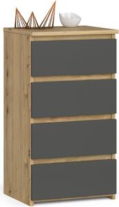 Komoda iroká devná píborník do pedsín lonice obývacího pokoje organizér do dtského pokoje, 4 zásuvky, Artisan dub edý