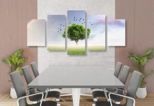 5-dílný obraz osamělý strom na louce - 100x50 cm