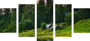 5-dílný obraz pohádkové domky u řeky - 100x50 cm