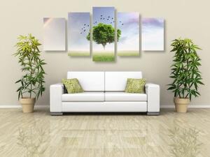 5-dílný obraz osamělý strom na louce - 100x50 cm