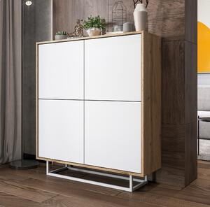 Komoda RTV ve stylu loft Dub Wotan Apollo 4D - Moderní - Nábytek Lindner - 113 cm x 35 cm x 127 cm, Barva: dub Wotan matný - Bílý matný