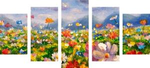 5-dílný obraz olejomalba divoké květiny - 100x50 cm
