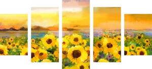 5-dílný obraz slunečnicové pole - 100x50 cm