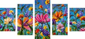 5-dílný obraz barevné květiny na louce - 100x50 cm