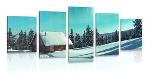 5-dílný obraz pohádková zimní krajina - 100x50 cm
