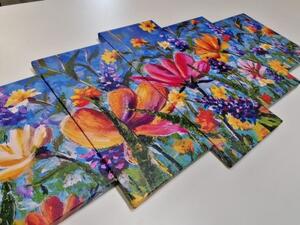 5-dílný obraz barevné květiny na louce - 100x50 cm