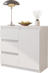 FURNICA - MIKEL - Komoda se 3 zásuvkami a 1 dvíky - bílá matná V75cm 80cm H35cm