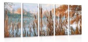 5-dílný obraz řeka uprostřed podzimní přírody - 100x50 cm