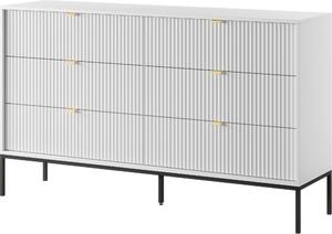 Komoda: 6 zásuvek, bílá, erné nohy, 154 x 39 x 83 cm
