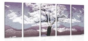 5-dílný obraz strom zalitý oblaky - 100x50 cm