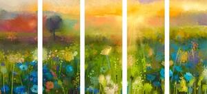 5-dílný obraz olejomalba lučních květů - 100x50 cm
