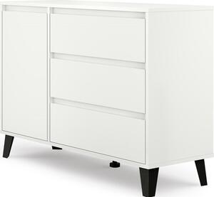 VBChome Komoda s 1 dvíky a 3 zásuvkami 110 x 39 x 78 cm Bílá Bezúchytková komoda Víceúelová skíka do pedsín Lonice Obývací pokoj Dtský pokoj Moderní