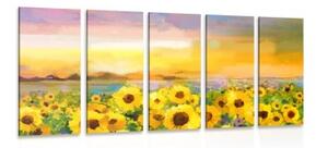 5-dílný obraz slunečnicové pole - 100x50 cm