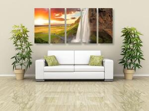5-dílný obraz majestátní vodopád na Islandu - 100x50 cm