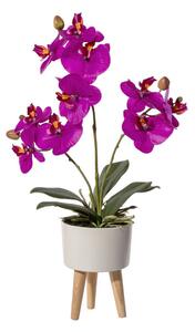 Umělá Orchidej fialová v květináči na nožičkách, 42cm